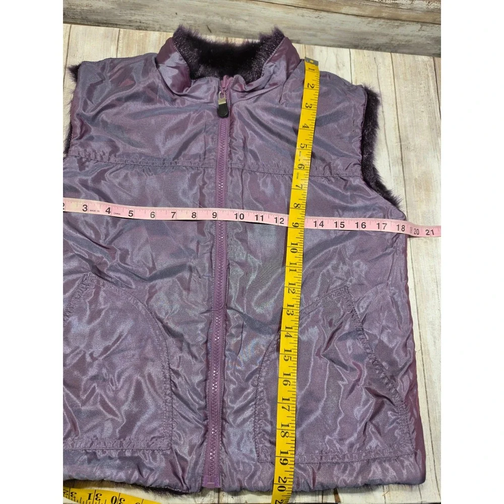 Expressions Girls Purple Reversible Faux Fur Vest Iridescent Lilac Size 14/16 XL